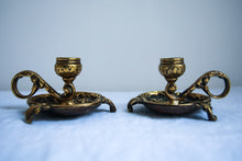Load image into Gallery viewer, Antique Pair of Cast Brass Candle Holders
